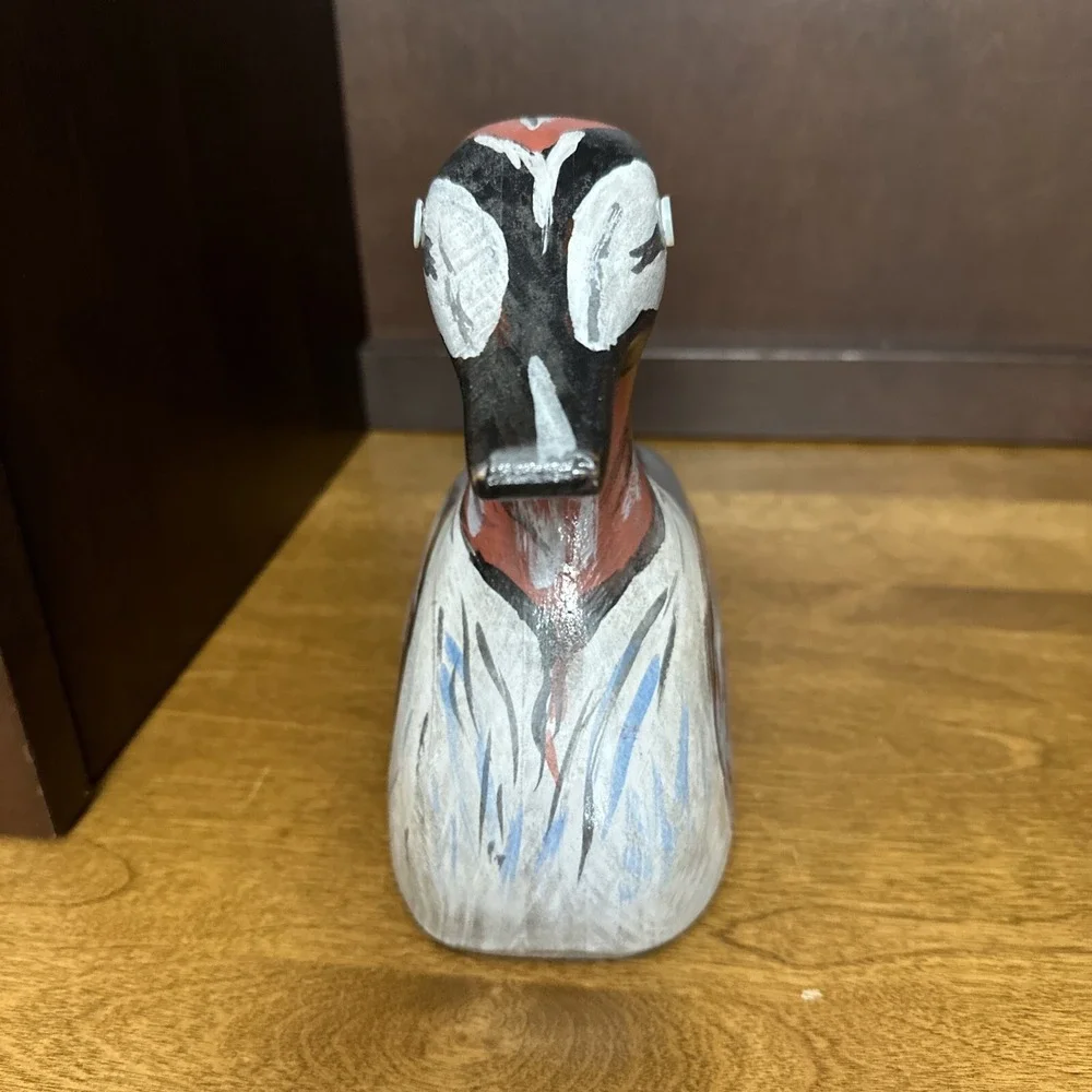 Hand Carved Wood Duck Painted Pearl Eyes Decoy Small 10